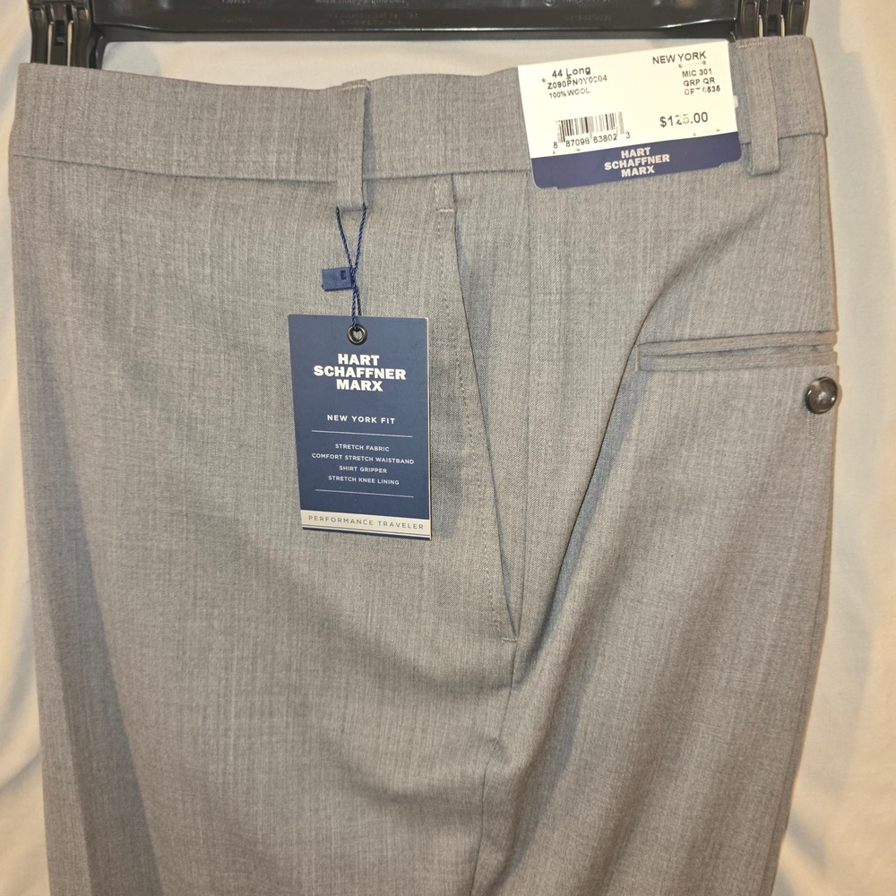 Hart Schaffner Marx Dress Pants 44 Long Gray Wool Performance Traveler New York